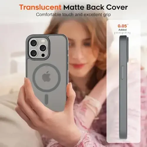 zapica iPhone 15 Pro Max uchun magnitli g‘ilof, [MagSafe bilan mos] [Harbiy darajadagi tushishdan himoya] Shaffof matli zarbga chidamli tirnalishga qarshi telefon g‘ilofi ayollar va erkaklar uchun, to‘q kulrang - 7