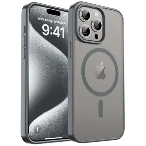 zapica iPhone 15 Pro Max uchun magnitli g‘ilof, [MagSafe bilan mos] [Harbiy darajadagi tushishdan himoya] Shaffof matli zarbga chidamli tirnalishga qarshi telefon g‘ilofi ayollar va erkaklar uchun, to‘q kulrang - ZAPICA