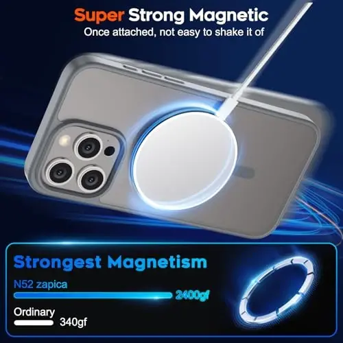 zapica iPhone 15 Pro Max uchun magnitli g‘ilof, [MagSafe bilan mos] [Harbiy darajadagi tushishdan himoya] Shaffof matli zarbga chidamli tirnalishga qarshi telefon g‘ilofi ayollar va erkaklar uchun, to‘q kulrang - 3