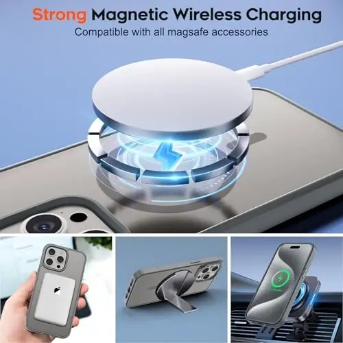 zapica iPhone 15 Pro Max uchun magnitli g‘ilof, [MagSafe bilan mos] [Harbiy darajadagi tushishdan himoya] Shaffof matli zarbga chidamli tirnalishga qarshi telefon g‘ilofi ayollar va erkaklar uchun, to‘q kulrang - 4