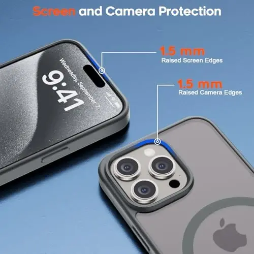 zapica iPhone 15 Pro Max uchun magnitli g‘ilof, [MagSafe bilan mos] [Harbiy darajadagi tushishdan himoya] Shaffof matli zarbga chidamli tirnalishga qarshi telefon g‘ilofi ayollar va erkaklar uchun, to‘q kulrang - 6