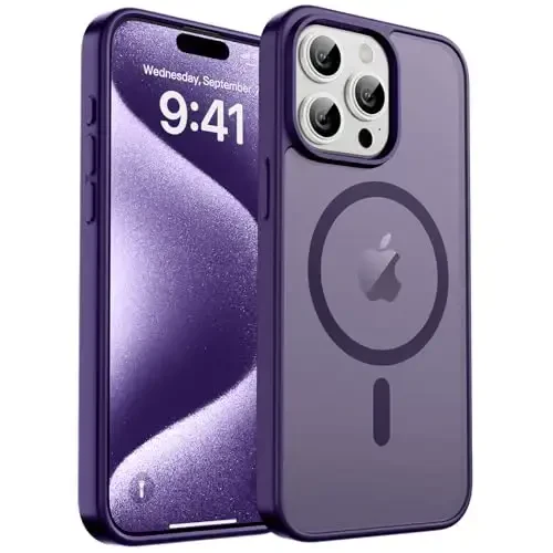 zapica iPhone 15 Pro Max uchun magnitli g‘ilof, [MagSafe bilan mos] [Harbiy darajadagi tushishdan himoya] Yarim shaffof mato zarbga chidamli tirnalishga qarshi telefon g‘ilofi ayollar va erkaklar uchun, to‘q binafsha 