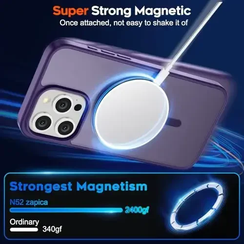zapica iPhone 15 Pro Max uchun magnitli g‘ilof, [MagSafe bilan mos] [Harbiy darajadagi tushishdan himoya] Yarim shaffof mato zarbga chidamli tirnalishga qarshi telefon g‘ilofi ayollar va erkaklar uchun, to‘q binafsha - 3