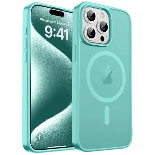 zapica iPhone 15 Pro Max uchun magnitli g‘ilof, [MagSafe bilan mos] [Harbiy standartga mos tushishdan himoya] Shaffof mat zarbaga chidamli tirnalishga qarshi telefon g‘ilofi ayollar va erkaklar uchun, ko‘k yashil - ZAPICA