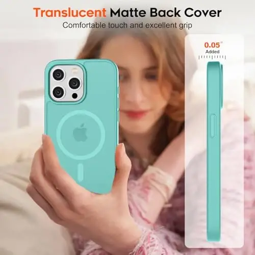 zapica iPhone 15 Pro Max uchun magnitli g‘ilof, [MagSafe bilan mos] [Harbiy standartga mos tushishdan himoya] Shaffof mat zarbaga chidamli tirnalishga qarshi telefon g‘ilofi ayollar va erkaklar uchun, ko‘k yashil - 7