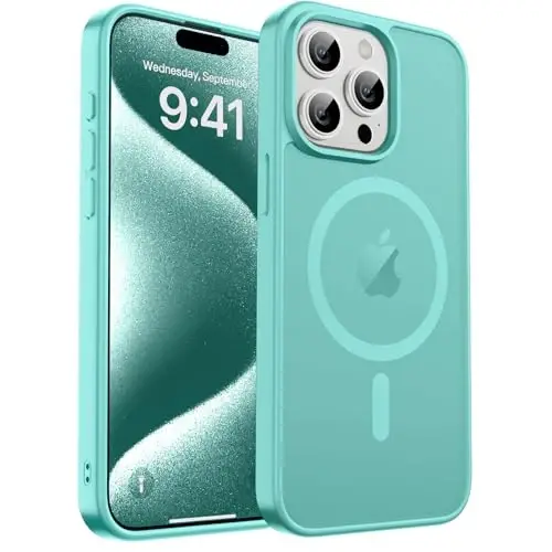 zapica iPhone 15 Pro uchun magnitli g‘ilof, [MagSafe bilan mos] [Harbiy darajadagi tushishdan himoya] Shaffof mat zarbga chidamli tirnalishga qarshi telefon g‘ilofi ayollar va erkaklar uchun, ko‘k yashil 