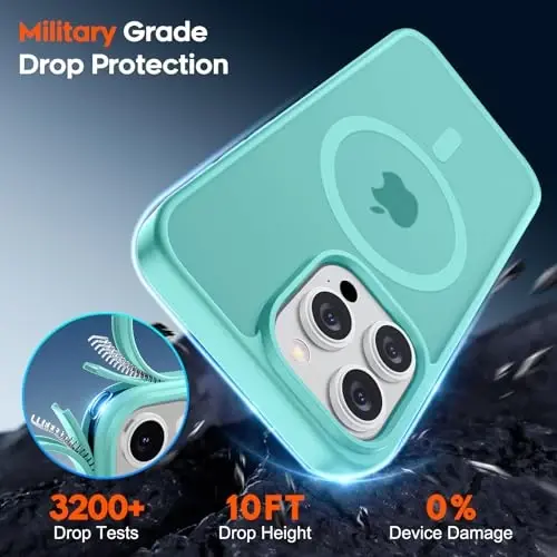 zapica iPhone 15 Pro uchun magnitli g‘ilof, [MagSafe bilan mos] [Harbiy darajadagi tushishdan himoya] Shaffof mat zarbga chidamli tirnalishga qarshi telefon g‘ilofi ayollar va erkaklar uchun, ko‘k yashil - 5