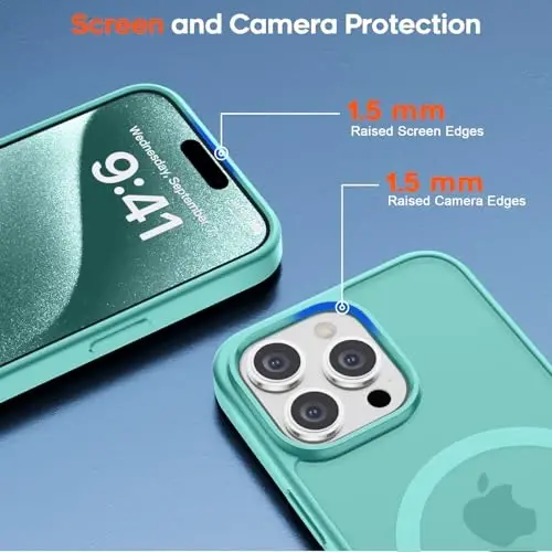 zapica iPhone 15 Pro uchun magnitli g‘ilof, [MagSafe bilan mos] [Harbiy darajadagi tushishdan himoya] Shaffof mat zarbga chidamli tirnalishga qarshi telefon g‘ilofi ayollar va erkaklar uchun, ko‘k yashil - 6