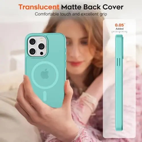 zapica iPhone 15 Pro uchun magnitli g‘ilof, [MagSafe bilan mos] [Harbiy darajadagi tushishdan himoya] Shaffof mat zarbga chidamli tirnalishga qarshi telefon g‘ilofi ayollar va erkaklar uchun, ko‘k yashil - 7