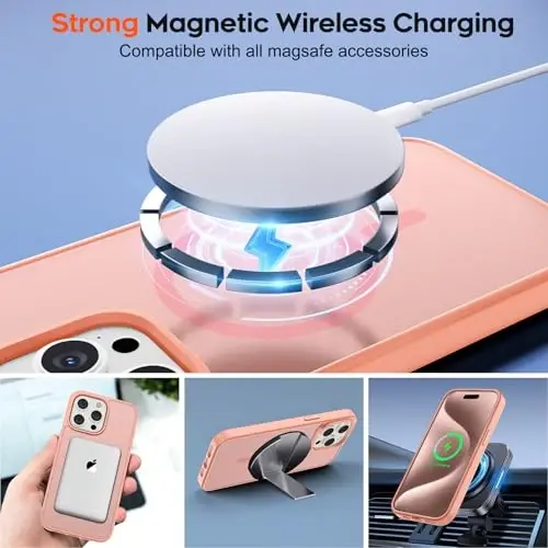 zapica iPhone 15 Pro uchun magnitli g‘ilof, [MagSafe bilan mos] [Harbiy darajadagi tushishdan himoya] Shaffof mat zarbga chidamli tirnalishga qarshi telefon g‘ilofi ayollar va erkaklar uchun, och pushti - 4
