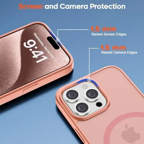 zapica iPhone 15 Pro uchun magnitli g‘ilof, [MagSafe bilan mos] [Harbiy darajadagi tushishdan himoya] Shaffof mat zarbga chidamli tirnalishga qarshi telefon g‘ilofi ayollar va erkaklar uchun, och pushti - 6
