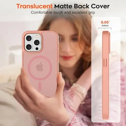 zapica iPhone 15 Pro uchun magnitli g‘ilof, [MagSafe bilan mos] [Harbiy darajadagi tushishdan himoya] Shaffof mat zarbga chidamli tirnalishga qarshi telefon g‘ilofi ayollar va erkaklar uchun, och pushti - 7