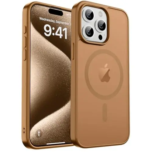 zapica iPhone 15 Pro uchun magnitli g‘ilof, [MagSafe bilan mos] [Harbiy darajadagi tushishdan himoya] Yarim shaffof mato zarbga chidamli tirnalishga qarshi telefon g‘ilofi ayollar va erkaklar uchun, jigarrang 