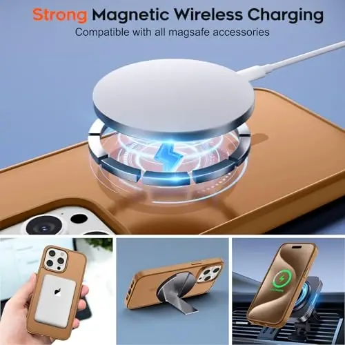 zapica iPhone 15 Pro uchun magnitli g‘ilof, [MagSafe bilan mos] [Harbiy darajadagi tushishdan himoya] Yarim shaffof mato zarbga chidamli tirnalishga qarshi telefon g‘ilofi ayollar va erkaklar uchun, jigarrang - 4