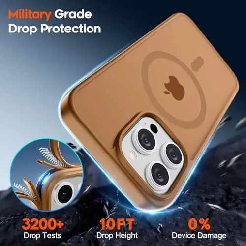 zapica iPhone 15 Pro uchun magnitli g‘ilof, [MagSafe bilan mos] [Harbiy darajadagi tushishdan himoya] Yarim shaffof mato zarbga chidamli tirnalishga qarshi telefon g‘ilofi ayollar va erkaklar uchun, jigarrang - 5