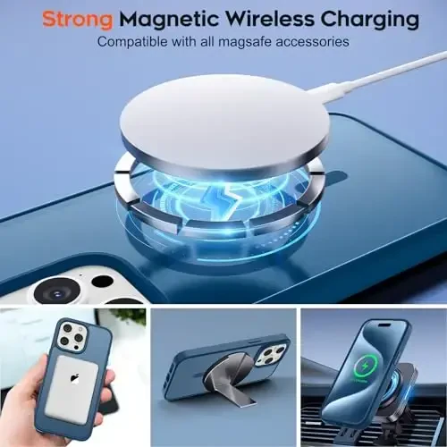 zapica iPhone 15 Pro uchun magnitli g‘ilof, [MagSafe bilan mos] [Harbiy darajadagi tushishdan himoya] Yarim shaffof mato zarbga chidamli tirnalishga qarshi telefon g‘ilofi ayollar va erkaklar uchun, to‘q ko‘k - 4