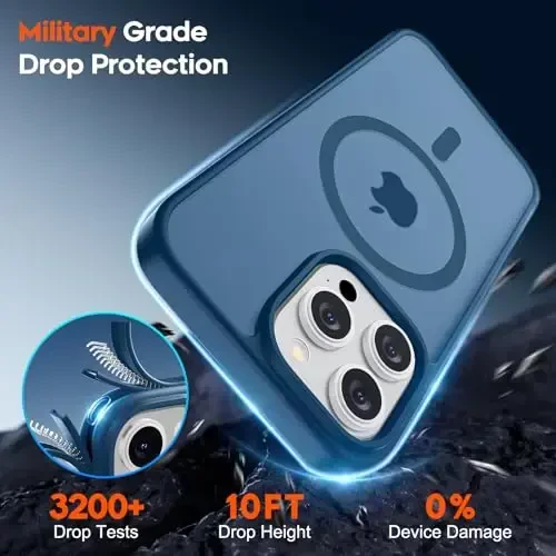 zapica iPhone 15 Pro uchun magnitli g‘ilof, [MagSafe bilan mos] [Harbiy darajadagi tushishdan himoya] Yarim shaffof mato zarbga chidamli tirnalishga qarshi telefon g‘ilofi ayollar va erkaklar uchun, to‘q ko‘k - 5
