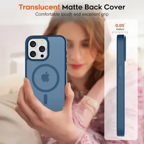 zapica iPhone 15 Pro uchun magnitli g‘ilof, [MagSafe bilan mos] [Harbiy darajadagi tushishdan himoya] Yarim shaffof mato zarbga chidamli tirnalishga qarshi telefon g‘ilofi ayollar va erkaklar uchun, to‘q ko‘k - 7