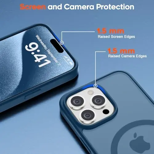 zapica iPhone 15 Pro uchun magnitli g‘ilof, [MagSafe bilan mos] [Harbiy darajadagi tushishdan himoya] Yarim shaffof mato zarbga chidamli tirnalishga qarshi telefon g‘ilofi ayollar va erkaklar uchun, to‘q ko‘k - 6