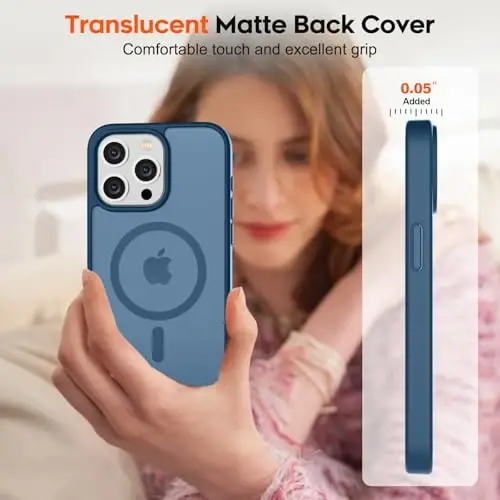 zapica iPhone 15 Pro uchun magnitli g‘ilof, [MagSafe bilan mos] [Harbiy darajadagi tushishdan himoya] Yarim shaffof mato zarbga chidamli tirnalishga qarshi telefon g‘ilofi ayollar va erkaklar uchun, to‘q ko‘k - 7