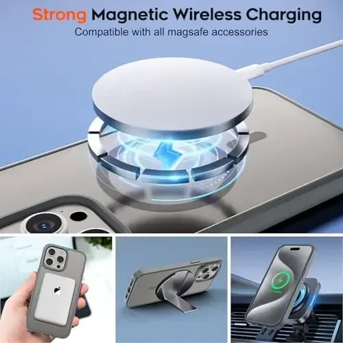zapica iPhone 15 Pro uchun magnitli g‘ilof, [MagSafe bilan mos] [Harbiy darajadagi tushishdan himoya] Yarim shaffof mato zarbga chidamli tirnalishga qarshi telefon g‘ilofi ayollar va erkaklar uchun, to‘q kulrang - 4