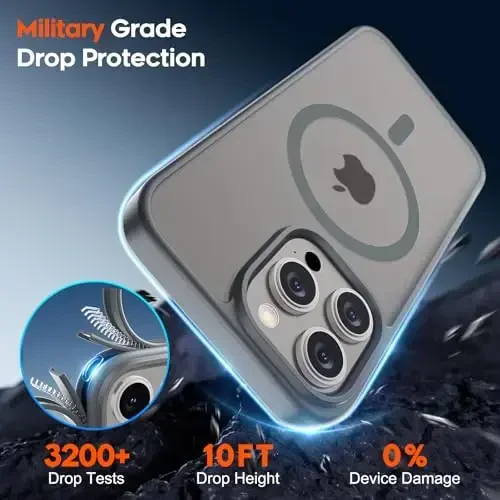 zapica iPhone 15 Pro uchun magnitli g‘ilof, [MagSafe bilan mos] [Harbiy darajadagi tushishdan himoya] Yarim shaffof mato zarbga chidamli tirnalishga qarshi telefon g‘ilofi ayollar va erkaklar uchun, to‘q kulrang - 5