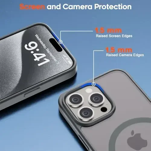zapica iPhone 15 Pro uchun magnitli g‘ilof, [MagSafe bilan mos] [Harbiy darajadagi tushishdan himoya] Yarim shaffof mato zarbga chidamli tirnalishga qarshi telefon g‘ilofi ayollar va erkaklar uchun, to‘q kulrang - 6