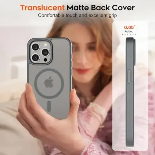 zapica iPhone 15 Pro uchun magnitli g‘ilof, [MagSafe bilan mos] [Harbiy darajadagi tushishdan himoya] Yarim shaffof mato zarbga chidamli tirnalishga qarshi telefon g‘ilofi ayollar va erkaklar uchun, to‘q kulrang - 7