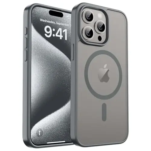 zapica iPhone 15 Pro uchun magnitli g‘ilof, [MagSafe bilan mos] [Harbiy darajadagi tushishdan himoya] Yarim shaffof mato zarbga chidamli tirnalishga qarshi telefon g‘ilofi ayollar va erkaklar uchun, to‘q kulrang - ZAPICA