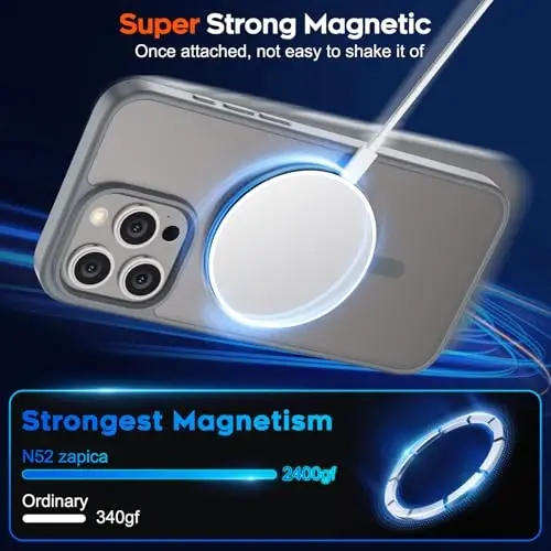 zapica iPhone 15 Pro uchun magnitli g‘ilof, [MagSafe bilan mos] [Harbiy darajadagi tushishdan himoya] Yarim shaffof mato zarbga chidamli tirnalishga qarshi telefon g‘ilofi ayollar va erkaklar uchun, to‘q kulrang - 3