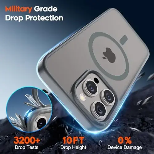 zapica iPhone 15 Pro uchun magnitli g‘ilof, [MagSafe bilan mos] [Harbiy darajadagi tushishdan himoya] Yarim shaffof mato zarbga chidamli tirnalishga qarshi telefon g‘ilofi ayollar va erkaklar uchun, to‘q kulrang - 5