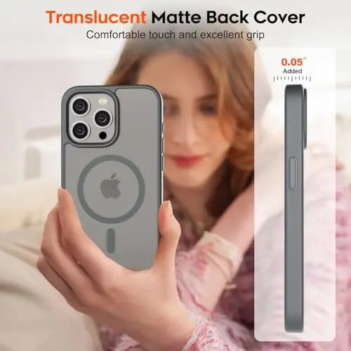 zapica iPhone 15 Pro uchun magnitli g‘ilof, [MagSafe bilan mos] [Harbiy darajadagi tushishdan himoya] Yarim shaffof mato zarbga chidamli tirnalishga qarshi telefon g‘ilofi ayollar va erkaklar uchun, to‘q kulrang - 7