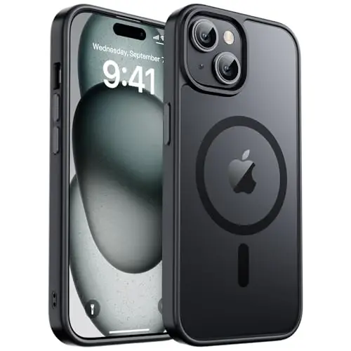 Zapica iPhone 15 учун магнитли қоп, [MagSafe билан уйғун] [10 фут ҳарбий даражасида кулаш ҳимояси] Ёғон шаффоф мат зарба урушига чидамли чизиқ чиқмайдиган аёллар ва эркаклар учун телефон қоби, қора 