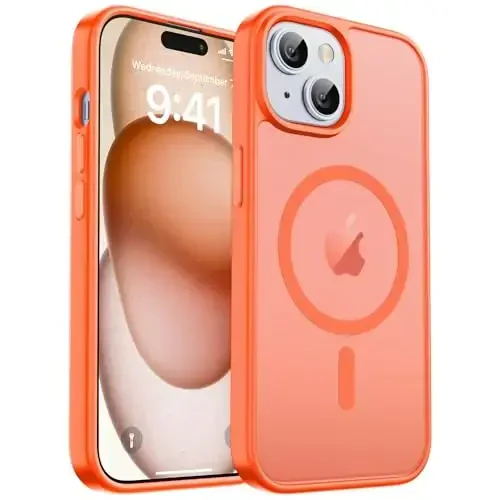zapica iPhone 15 va iPhone 14 uchun magnitli g‘ilof, [MagSafe bilan mos] [Harbiy darajadagi tushishdan himoya] Yarim shaffof mato zarbaga chidamli tirnalishga qarshi telefon qopqog‘i, apelsin rang - ZAPICA