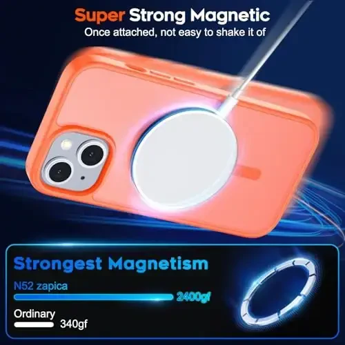 zapica iPhone 15 va iPhone 14 uchun magnitli g‘ilof, [MagSafe bilan mos] [Harbiy darajadagi tushishdan himoya] Yarim shaffof mato zarbaga chidamli tirnalishga qarshi telefon qopqog‘i, apelsin rang - 3