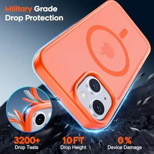 zapica iPhone 15 va iPhone 14 uchun magnitli g‘ilof, [MagSafe bilan mos] [Harbiy darajadagi tushishdan himoya] Yarim shaffof mato zarbaga chidamli tirnalishga qarshi telefon qopqog‘i, apelsin rang - 5
