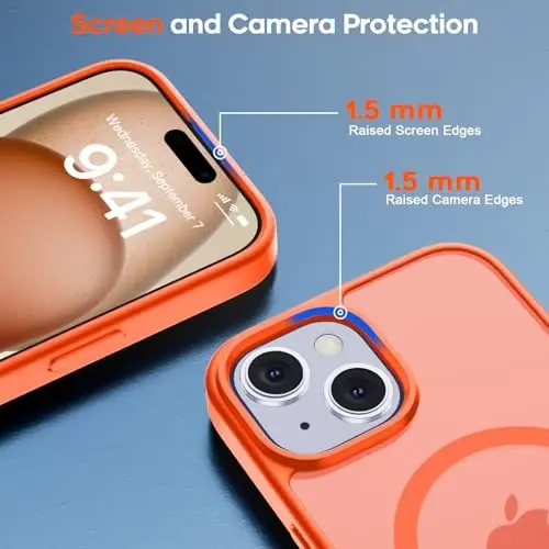 zapica iPhone 15 va iPhone 14 uchun magnitli g‘ilof, [MagSafe bilan mos] [Harbiy darajadagi tushishdan himoya] Yarim shaffof mato zarbaga chidamli tirnalishga qarshi telefon qopqog‘i, apelsin rang - 3