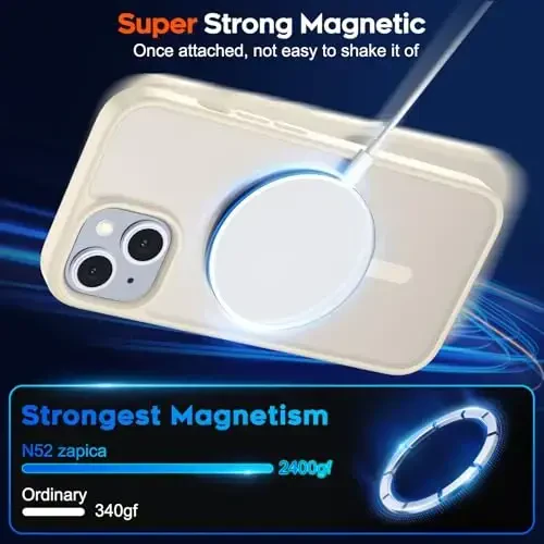 zapica iPhone 15 va iPhone 14 uchun magnitli g‘ilof, [MagSafe bilan mos] [Harbiy darajadagi tushishdan himoya] Yarim shaffof mato zarbga chidamli tirnalishga qarshi telefon qopqog‘i, Antik oq - 3