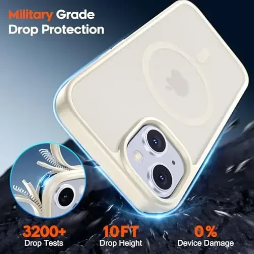 zapica iPhone 15 va iPhone 14 uchun magnitli g‘ilof, [MagSafe bilan mos] [Harbiy darajadagi tushishdan himoya] Yarim shaffof mato zarbga chidamli tirnalishga qarshi telefon qopqog‘i, Antik oq - 5