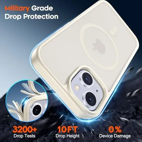 zapica iPhone 15 va iPhone 14 uchun magnitli g‘ilof, [MagSafe bilan mos] [Harbiy darajadagi tushishdan himoya] Yarim shaffof mato zarbga chidamli tirnalishga qarshi telefon qopqog‘i, Antik oq - ZAPICA (1)