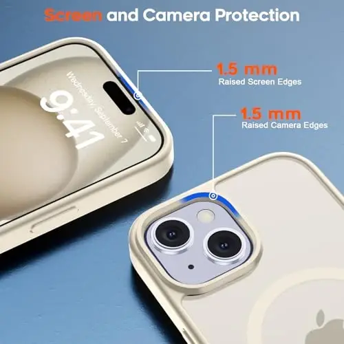 zapica iPhone 15 va iPhone 14 uchun magnitli g‘ilof, [MagSafe bilan mos] [Harbiy darajadagi tushishdan himoya] Yarim shaffof mato zarbga chidamli tirnalishga qarshi telefon qopqog‘i, Antik oq - 3