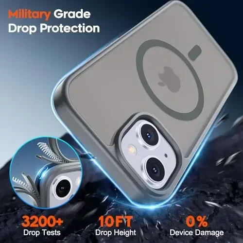 zapica iPhone 15 va iPhone 14 uchun magnitli g‘ilof, [MagSafe bilan mos] [Harbiy darajadagi tushishdan himoya] Yarim shaffof mato zarbga chidamli tirnalishga qarshi telefon qopqog‘i, to‘q kulrang - 5
