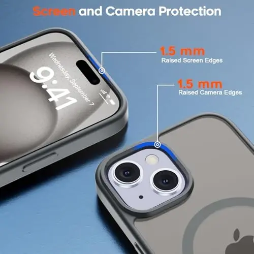 zapica iPhone 15 va iPhone 14 uchun magnitli g‘ilof, [MagSafe bilan mos] [Harbiy darajadagi tushishdan himoya] Yarim shaffof mato zarbga chidamli tirnalishga qarshi telefon qopqog‘i, to‘q kulrang - 6