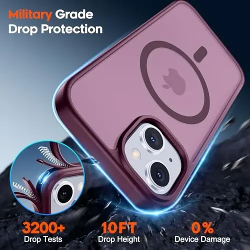 zapica iPhone 15 va iPhone 14 uchun magnitli gʻilof, [MagSafe bilan mos] [Harbiy darajadagi tushishdan himoya] Yarim shaffof mato zarbga chidamli tirnalishga qarshi telefon qopqogʻi, vino rangi - 3