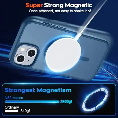 zapica iPhone 15 va iPhone 14 uchun magnitli g'ilof, [MagSafe bilan mos] [Harbiy standartdagi zarba himoyasi] Yarim shaffof mato zarbaga chidamli tirnalishga qarshi telefon qopqog'i, to'q ko'k - 3