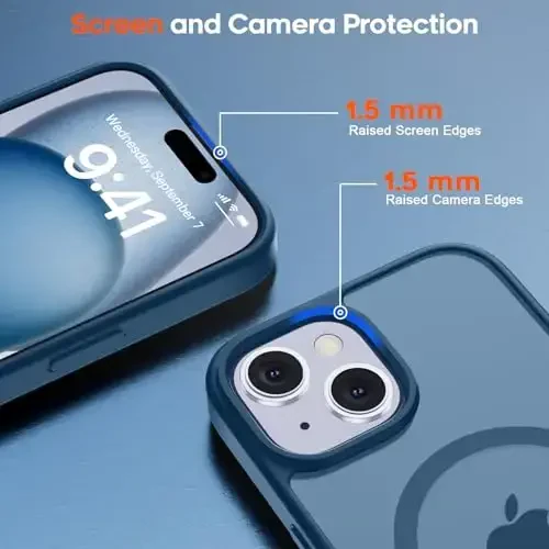 zapica iPhone 15 va iPhone 14 uchun magnitli g'ilof, [MagSafe bilan mos] [Harbiy standartdagi zarba himoyasi] Yarim shaffof mato zarbaga chidamli tirnalishga qarshi telefon qopqog'i, to'q ko'k - 6