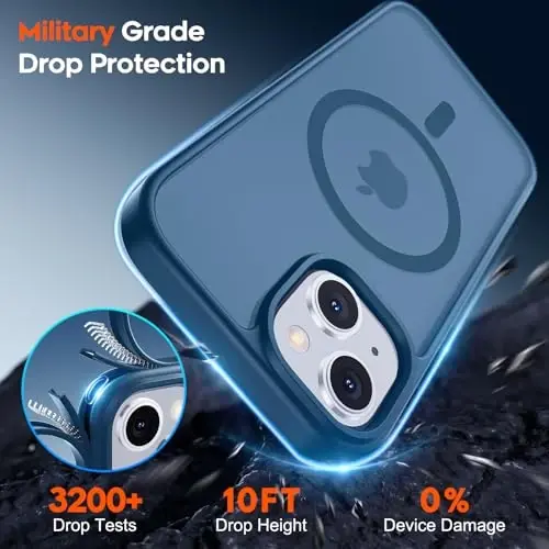zapica iPhone 15 va iPhone 14 uchun magnitli g'ilof, [MagSafe bilan mos] [Harbiy standartdagi zarba himoyasi] Yarim shaffof mato zarbaga chidamli tirnalishga qarshi telefon qopqog'i, to'q ko'k - 2