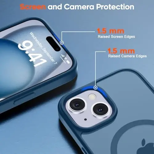 zapica iPhone 15 va iPhone 14 uchun magnitli g'ilof, [MagSafe bilan mos] [Harbiy standartdagi zarba himoyasi] Yarim shaffof mato zarbaga chidamli tirnalishga qarshi telefon qopqog'i, to'q ko'k - 3