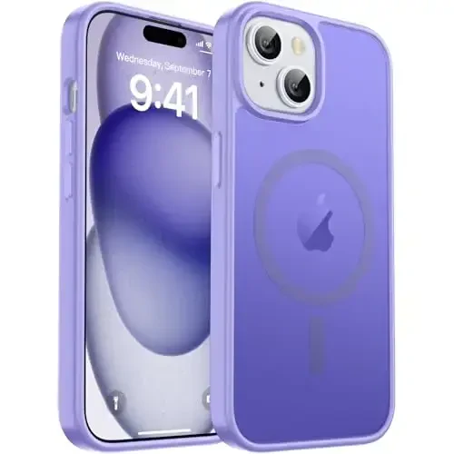 zapica iPhone 15 va iPhone 14 uchun magnitli g'ilof, [MagSafe bilan mos] [Harbiy standartdagi zarbadan himoya] yarim shaffof mat zarbga chidamli tirnalishga qarshi telefon qopqog'i, och binafsha 