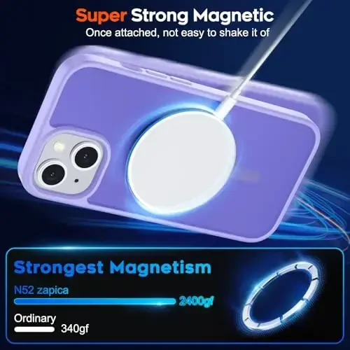 zapica iPhone 15 va iPhone 14 uchun magnitli g'ilof, [MagSafe bilan mos] [Harbiy standartdagi zarbadan himoya] yarim shaffof mat zarbga chidamli tirnalishga qarshi telefon qopqog'i, och binafsha - 3